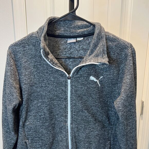 PUMA Collared Jacket Gray Youth 14-16 Long Sleeves Zipper Pockets - Picture 2 of 14